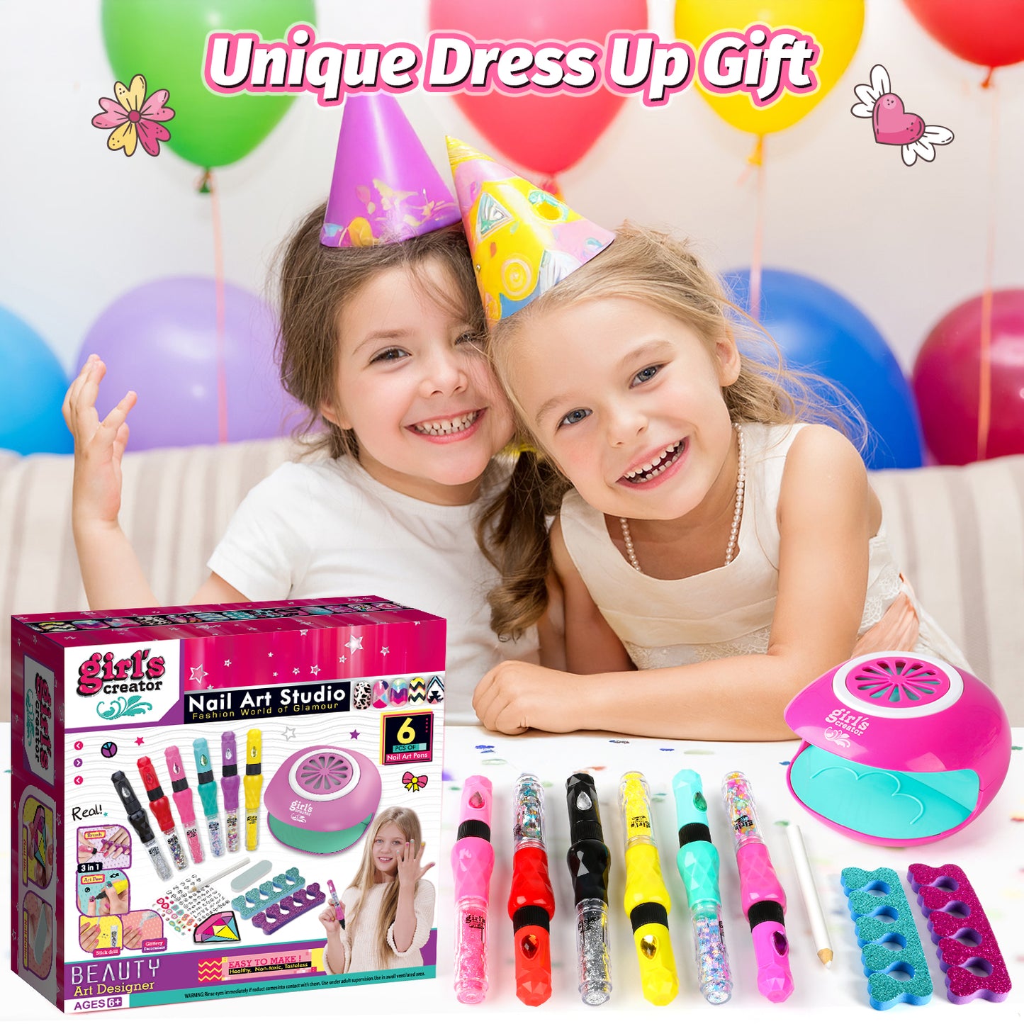 UUSUOO Kids Nail Polish Set for Girls, Nail Art Kit with 3-in-1 Nail Pen,Nail Dryer,Nail Polish, Nail Kit for Girls Ages 7-12, Kid Manicure Nails Kit Birthday Girl Gift age 3-12