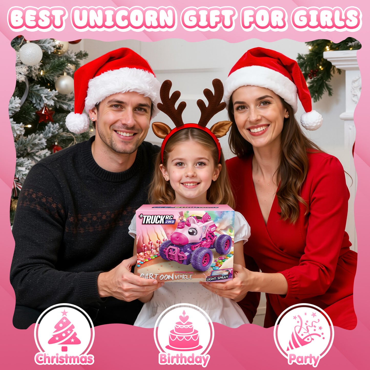 UUSUOO Unicorn Remote Control Cars for Girls 3-6,Rechargeable RC Cars for Kids with Spray & LED Light,Christmas Gifts Unicorn Toys for Boys Girls 3+