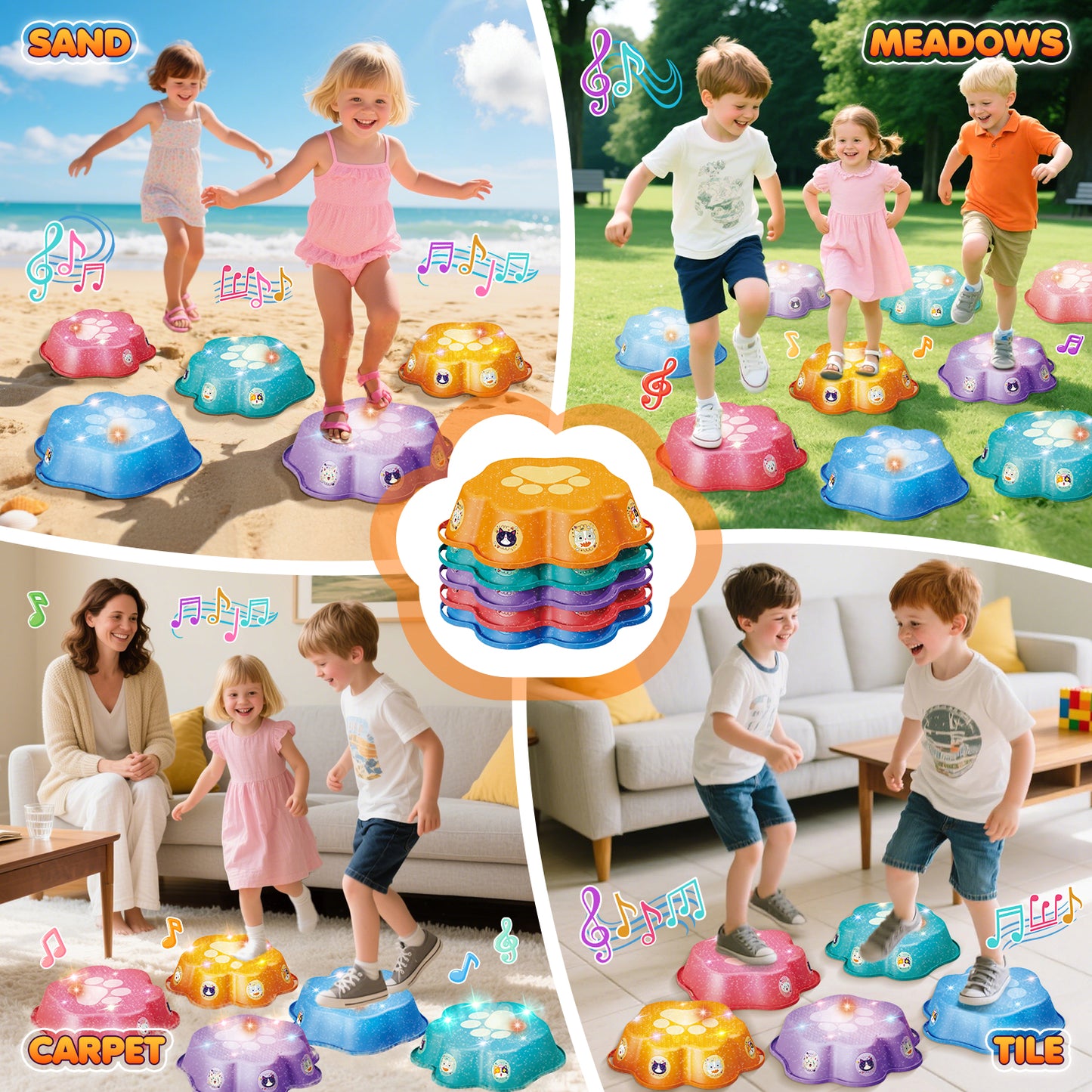 UUSUOO Stepping Stones for Kids,5Pcs Non-Slip Balance Stepping Stones,Upgraded Toddler Stepping Stones with Lights & Music,Indoor Outdoor Toys Gifts for Toddlers Ages 3-5