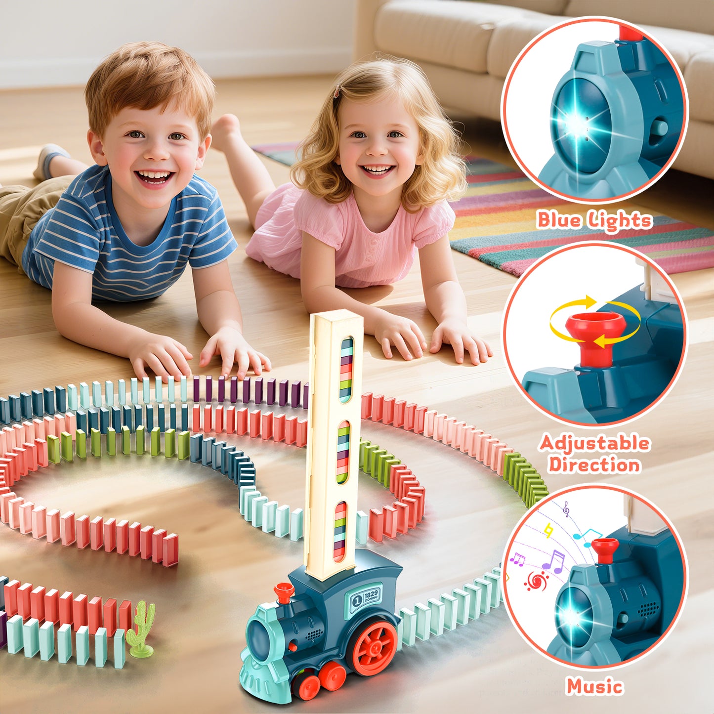 UUSUOO Domino Train,Domino Train Set with 100 Dominoes,Electric Dominoes Stem Montessori Toys for Kids,Christmas Birthday Gifts for Boys Girls Age 3 4 5 6 +