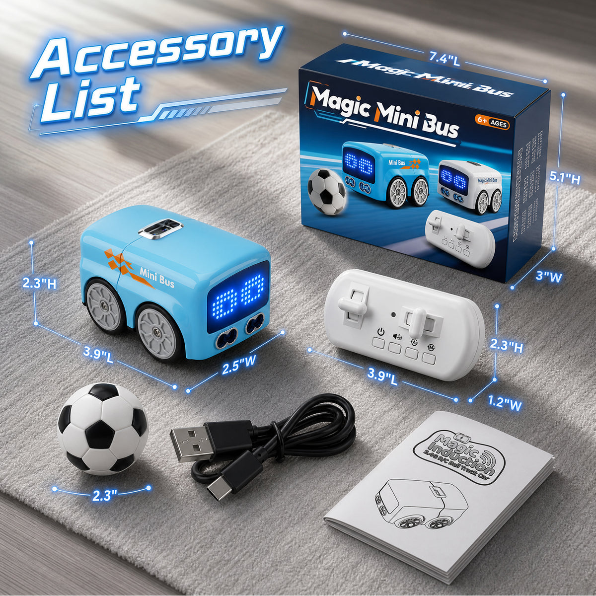 UUSUOO Magic Mini RC Bus,2.4GHz Remote Control Car for Kids,Rechargeable RC Toy Car with LED Lights & Music,Christmas Birthday Gift Toy for Kids Ages 6+,Blue