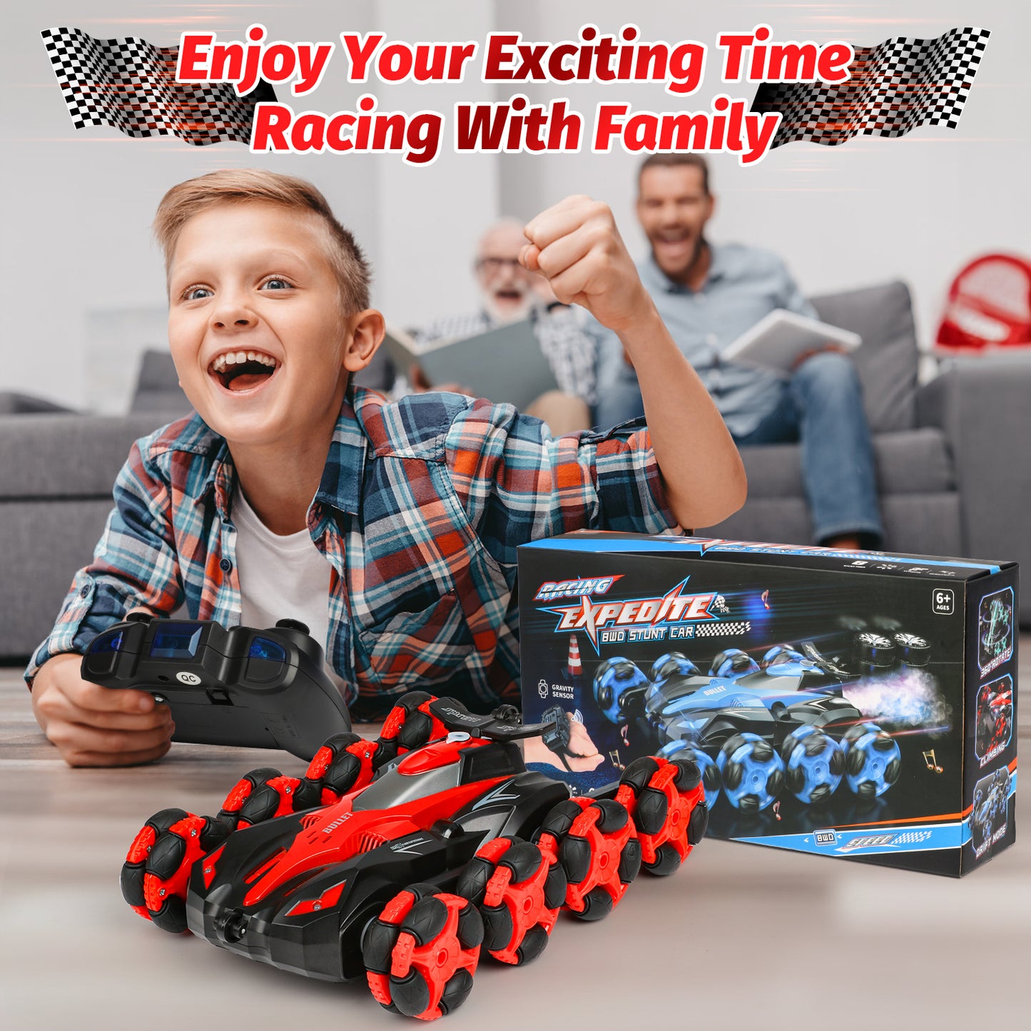 Remote Control Cars for Boys,8WD RC Stunt Car, 2.4 GHz 360°Rotating RC Drift Cars with Spray, Light & Sound, RC Cars for Boys Age 6-12 8-12 Birthday Gifts Toy , Red