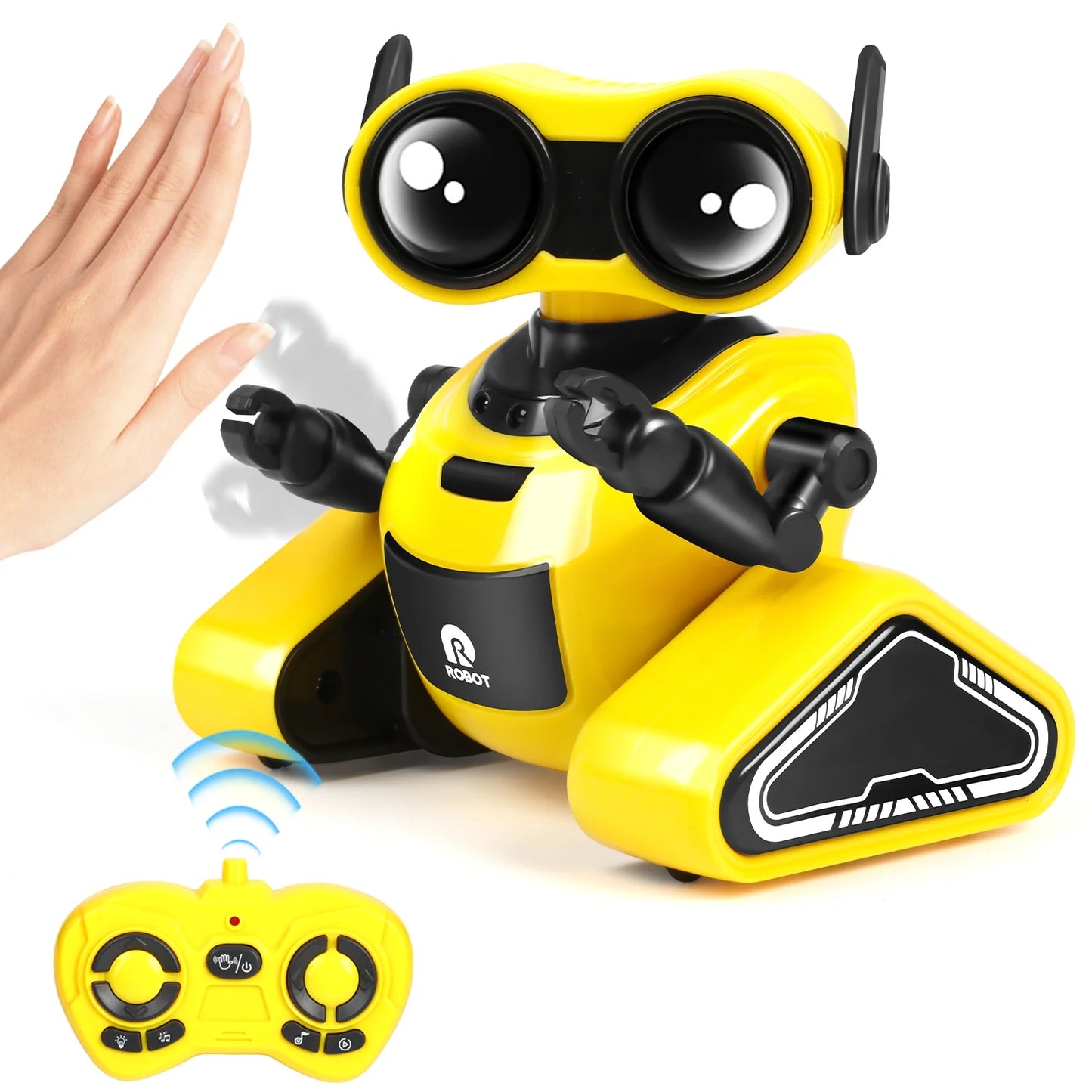 Kids RC Robot Toys, Interactive Smart Robot with Touch Sensor, Music, LED Eyes, Automatic Presentation Christmas Birthday Gifts for 3-8 Year Old Girls Boys, Yellow