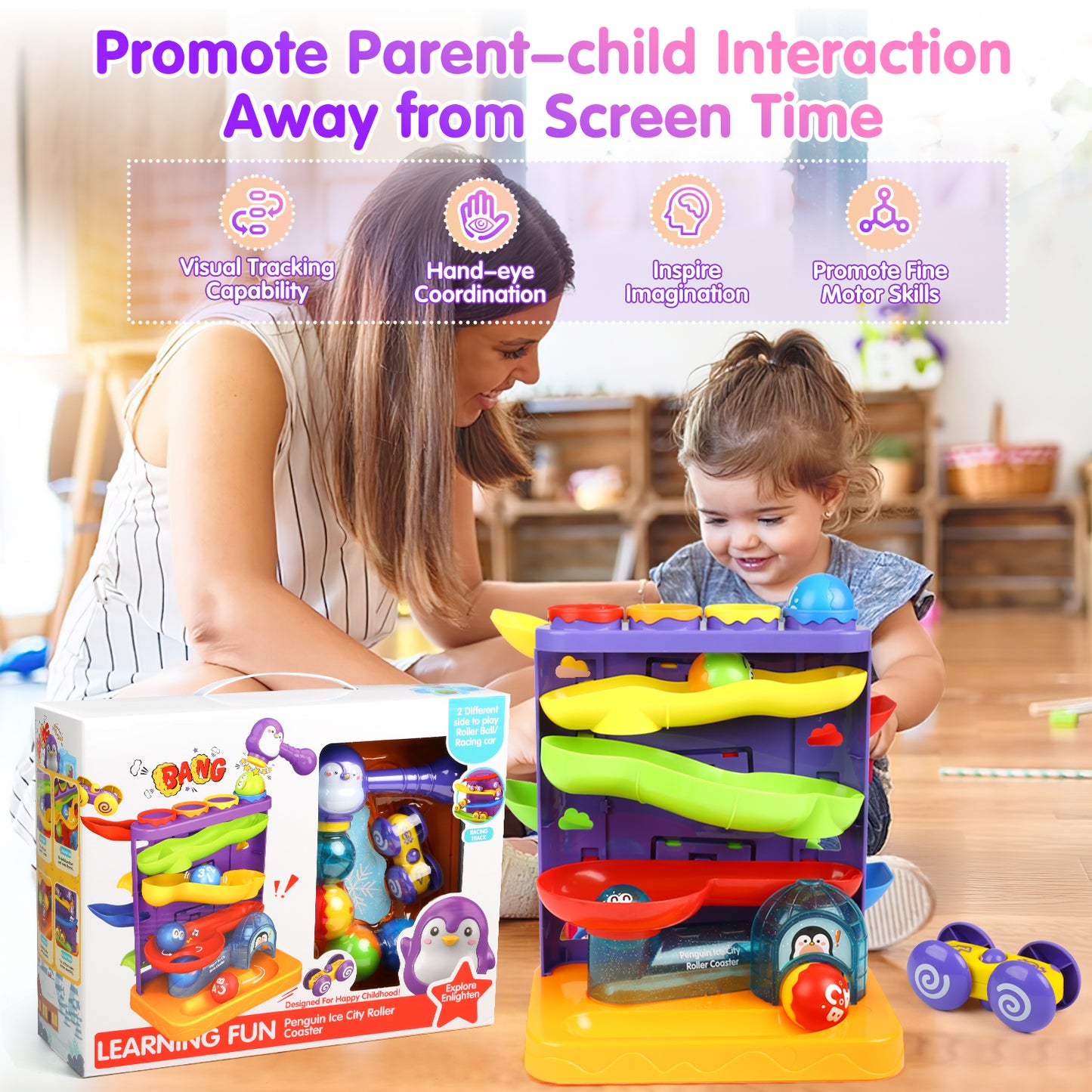 UUSUOO Toddler Toys for 1 2 3 Years Old Kids,2 In 1 Pound Ball Toy & Car Ramp Race Track,Montessori Toys for 1 Year Old,Early Learning Educational Toys Birthday Gift for Boys Girls