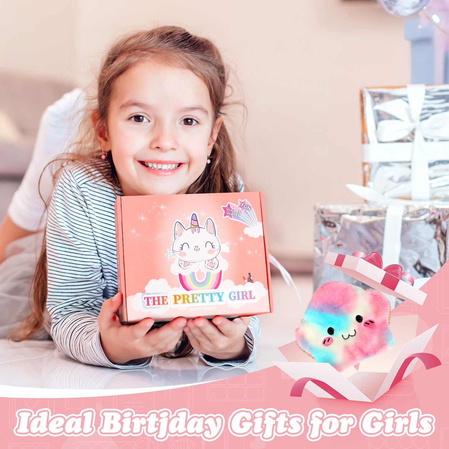 UUSUOO Kids Makeup Set for Girls,Little Girls Real Washable Makeup Kit for Kids with Kids Purse, Christmas Birthday Gift for Girls 3-12 Years Old