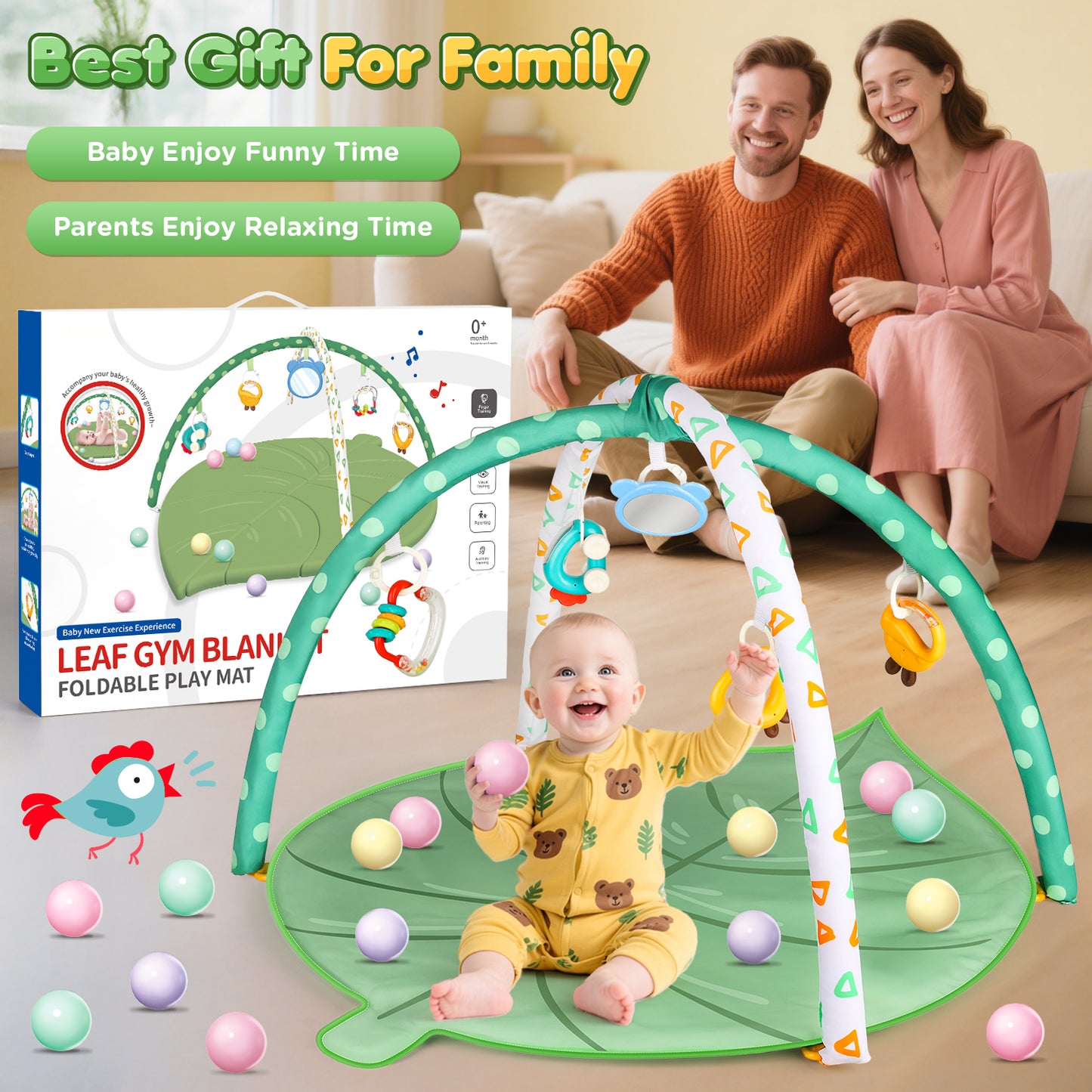 UUSUOO Baby Play Mat for 0-12 Months, Baby Gym Play Mat, Baby Activity Mat with 5 Infant Learning Sensory Toys & 20 Balls,Toddler Toys Birthday Gifts for Newborns 0-3-6-9-12 Months