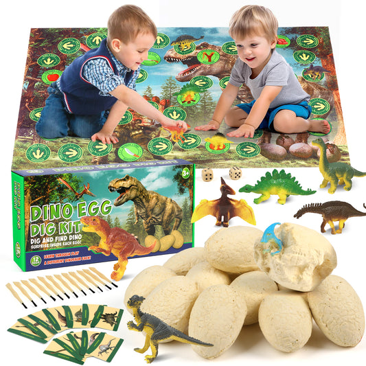 Dino Eggs Dig Kit,Easter Egg Dinosaur Toys for Kids,Dig up 12 Eggs & Discover Surprise Dinosaurs,Science STEM Activities,Educational Gifts for Boys & Girls 4-12