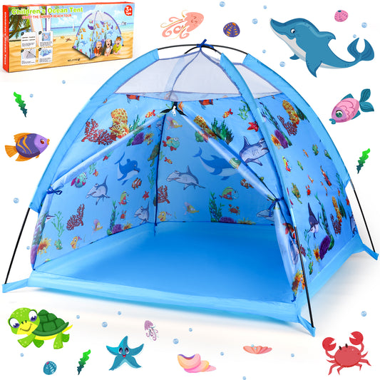 Marine World Kids Play Tent,Kids Play Tent Foldable Pop Up Kids Tent,Indoor Outdoor Party Undersea World Playhouse Tent Toy for Boys Girls-47*47 *39 (Blue)