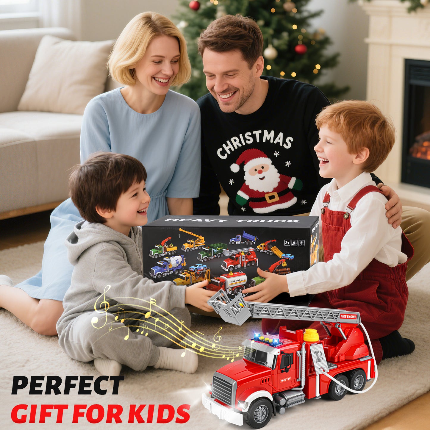 UUSUOO Truck Toys for Boys 3-6 Years,15" Large Fire Truck Toy,Friction Powered Fire Rescue Truck Vehicle Toys with Lights & Sirens Sounds & Ladder,Christmas Birthday Gifts for Boys Girls 5 6 7 +,Red