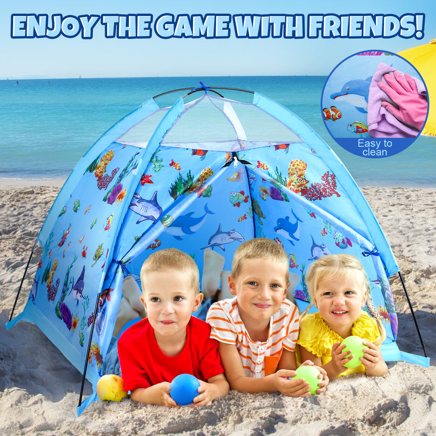 Marine World Kids Play Tent,Kids Play Tent Foldable Pop Up Kids Tent,Indoor Outdoor Party Undersea World Playhouse Tent Toy for Boys Girls-47*47 *39 (Blue)