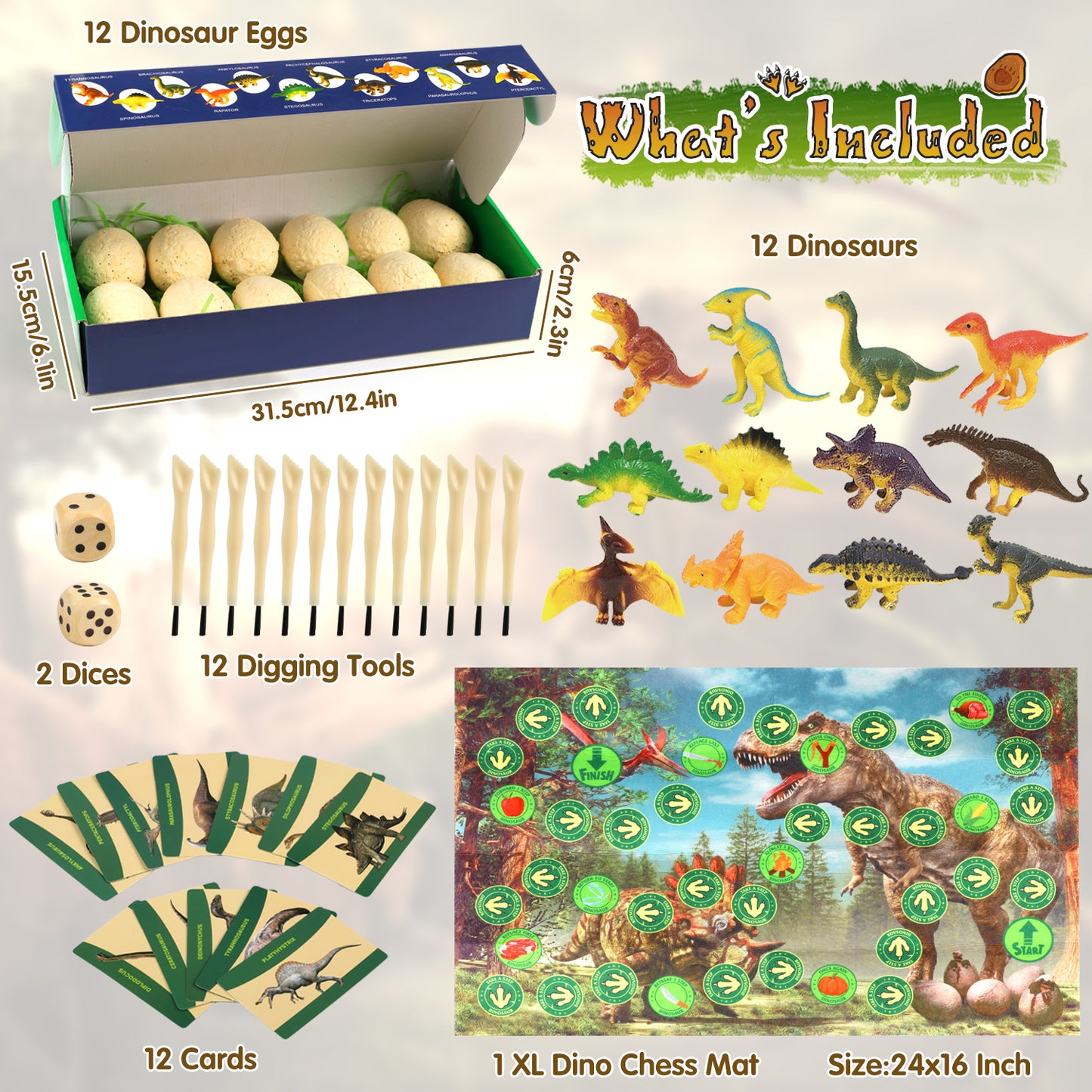 Dino Eggs Dig Kit,Easter Egg Dinosaur Toys for Kids,Dig up 12 Eggs & Discover Surprise Dinosaurs,Science STEM Activities,Educational Gifts for Boys & Girls 4-12